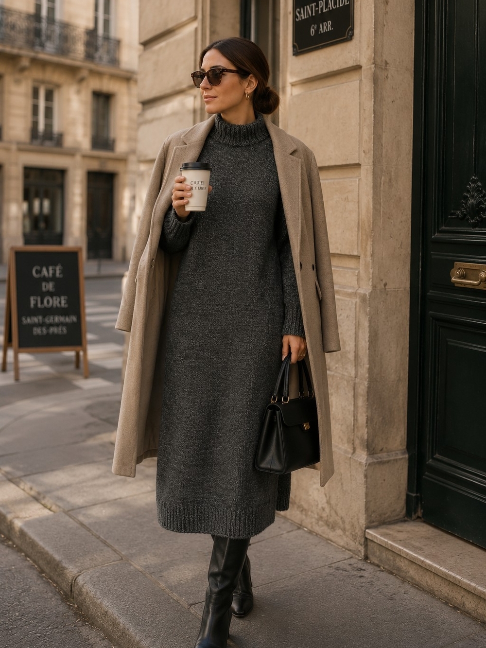 Nordstrom Wool Charcoal Midi Sweater Dress